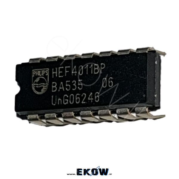 آی سی CD4011 آی‌سی CD4011 در پکیج DIP-14 استاندارد شماتیک داخلی 4 گیت NAND 2-ورودی در CD4011 نمودار شماتیک یک گیت NAND CMOS منفرد جدول صحت (Truth Table) گیت NAND پین‌بندی کامل 14 پین آی‌سی CD4011 روش اتصال دو گیت CD4011 برای ساخت گیت NOT مدار ساخت گیت AND با استفاده از گیت‌های NAND 4011 نحوه ساخت گیت OR با استفاده از گیت‌های NAND نمایش ساختار داخلی ترانزیستورهای PMOS و NMOS در یک NAND مقایسه مصرف توان استاتیک CD4011 با آی‌سی‌های TTL کاربرد CD4011 در ساخت یک مولد پالس آستابل (Astable Multivibrator) نمودار ولتاژ کاری گسترده 3V تا 15V نحوه اتصال ورودی‌ها برای تعریف یک تابع منطقی سفارشی ملاحظات پهنای باند و تأخیر انتشار (Propagation Delay) ساخت یک فلیپ‌فلاپ SR با استفاده از 2 گیت NAND نمودار جریان نشتی (Leakage Current) در ولتاژ 12V کاربرد CD4011 در مدارهای شمارنده دیجیتال (Counter Circuits) مزیت تحمل نویز بالا در مدارهای دیجیتال نویزی دیاگرام اتصال تغذیه VDD و VSS در پین‌های 14 و 7 مثال طراحی مدار دکدر 2 به 4 با استفاده از گیت‌های NAND