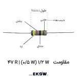 مقاومت 1/2 وات 47 اهم (1/2W 47R ) نمای نزدیک از بدنه رزین اپوکسی مقاومت 47 اهم کدهای رنگی زرد بنفش سیاه طلایی برای مقاومت 47 اهم ساختار لایه کربنی روی هسته سرامیک آلومینا پایه‌های مسی با روکش قلع در مقاومت نیم وات مقاومت 1/2 وات 47 اهم (1/2W 47R ) در فرآیند لحیم کاری کاربرد مقاومت 47 اهم در برد الکترونیکی صنعتی تحلیل ابعاد و اندازه مقاومت لایه کربنی نیم وات مقاومت مقاوم در برابر رطوبت و نفوذ گازها تقسیم ولتاژ با استفاده از مقاومت 47 اهم مقاومت الکترونیکی برای محدود کردن جریان مدار بررسی دقت و تلرانس پنج درصد در مقاومت 47 اهم مقاومت مناسب برای تولید انبوه لوازم خانگی نمایش توان مصرفی نیم وات در مقاومت کربنی مقاومت 1/2 وات 47 اهم (1/2W 47R ) در محیط آزمایشگاه پایداری حرارتی هسته سرامیکی در مقاومت 47 اهم مقاومت لایه کربنی برای سیستم های کنترل توان نمای میکروسکوپی لایه کربنی مقاومت 47 اهم مقاومت استاندارد برای بردهای مدار چاپی مقاومت 1/2 وات 47 اهم (1/2W 47R ) با پوشش محافظتی بالا کاربرد مقاومت در مدارات محافظتی الکترونیک مقاومت با قابلیت نصب اتوماتیک در خط تولید مقاومت 47 اهم برای تجهیزات مخابراتی و ارتباطی مقاومت الکترونیکی با کیفیت مهندسی بالا مقاومت لایه کربنی برای صنایع اتوماسیون و کنترل