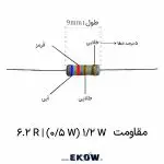 مقاومت 1/2 وات 6.2 اهم (1/2W 6.2R ) پک 2500 عددی بسته بندی رولی مقاومت لایه کربنی ۶.۲ اهم نیم وات دو هزار و پانصد تایی کدهای رنگی مقاومت شش و دو دهم اهم نیم وات روی نوار پیوسته پایه‌های قلع اندود مقاومت ۶.۲ اهم برای مونتاژ ماشینی خودکار نمای میکروسکوپی از شیار زنی لیزری لایه کربنی مقاومت ۲۵۰۰ عددی عایق محافظ اپوکسی نسوز مقاومت الکتریکی توان نیم وات صنعتی مقاومت ۶.۲ اهم در مدار ورودی منبع تغذیه سوئیچینگ تیراژ بالا چیدمان منظم مقاومت های نواری روی رول مقوایی کارخانه ای مقاومت های ۶.۲ اهم نیم وات در خط تولید درایورهای دیود نورافشان نحوه اتصال و لحیم کاری موجی مقاومت پایه دار روی برد متالیزه دستگاه فرم دهی و برش پایه مقاومت های بسته ۲۵۰۰ عددی ابعاد فیزیکی استاندارد مقاومت لایه کربنی نیم وات نواری سنجش تلرانس ۵ درصد مقاومت ۶.۲ اهم در تست خط کنترل کیفیت انبارداری ایمن رول مقاومت ۲۵۰۰ تایی در برابر رطوبت و اکسیداسیون مقاومت ۶.۲ اهم به عنوان سنسور افت ولتاژ در مدارهای رگولاتور قدرت ساختار کلاهک فلزی متصل به استوانه سرامیکی مقاومتی توزیع حرارت بهینه مقاومت نیم وات روی فیبر مدار چاپی صنعتی مقاومت شش و دو دهم اهم در مدار محافظت از سوییچ های نیمه هادی نحوه بارگذاری رول مقاومت در فیدر دستگاه جاگذاری اتوماتیک مجموعه مقاومت های پایه دار برای تولید انبوه لوازم خانگی رفتار الکتریکی پایدار مقاومت لایه کربنی در شرایط تغییرات حرارتی ماژول ال ای دی صنعتی با بالانس جریان توسط مقاومت ۶.۲ اهم اتصالات متالورژیکی مستحکم پایه های مسی مقاومت نیم وات پکیج ۲۵۰۰ عددی مقاومت برای خطوط مونتاژ دستگاه های مخابراتی تست بار و بررسی افت پتانسیل مقاومت کربنی در آزمایشگاه صنعتی